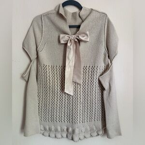 Twin-Set Simona Barbieri Italian Knit Sweater with Bow & Cutout Sleeves – Size M